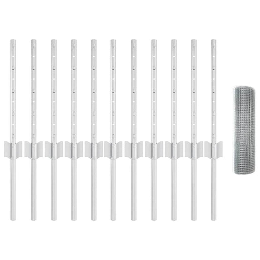 Fence with Posts Silver 0.4 x 25 m Steel