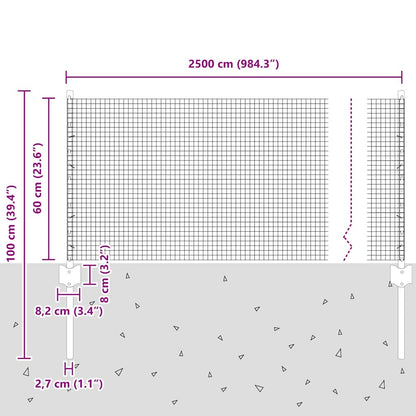 Fence with Posts Silver 0.6 x 25 m Steel