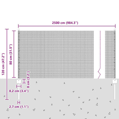 Fence with Posts Silver 0.8 x 25 m Steel