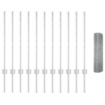 Fence with Posts Silver 0.8 x 25 m Steel