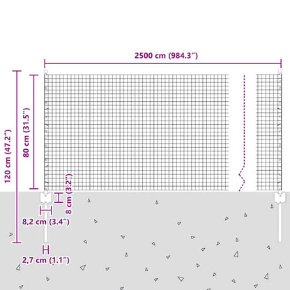 Fence with Posts Silver 0.8 x 25 m Steel