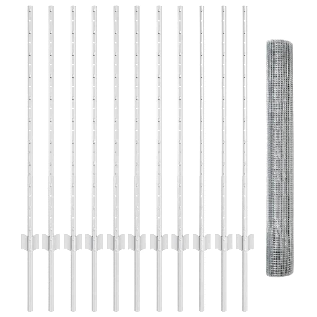 Fence with Posts Silver 1 x 25 m Steel