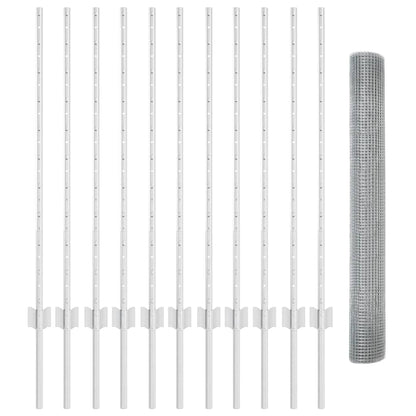 Fence with Posts Silver 1 x 25 m Steel