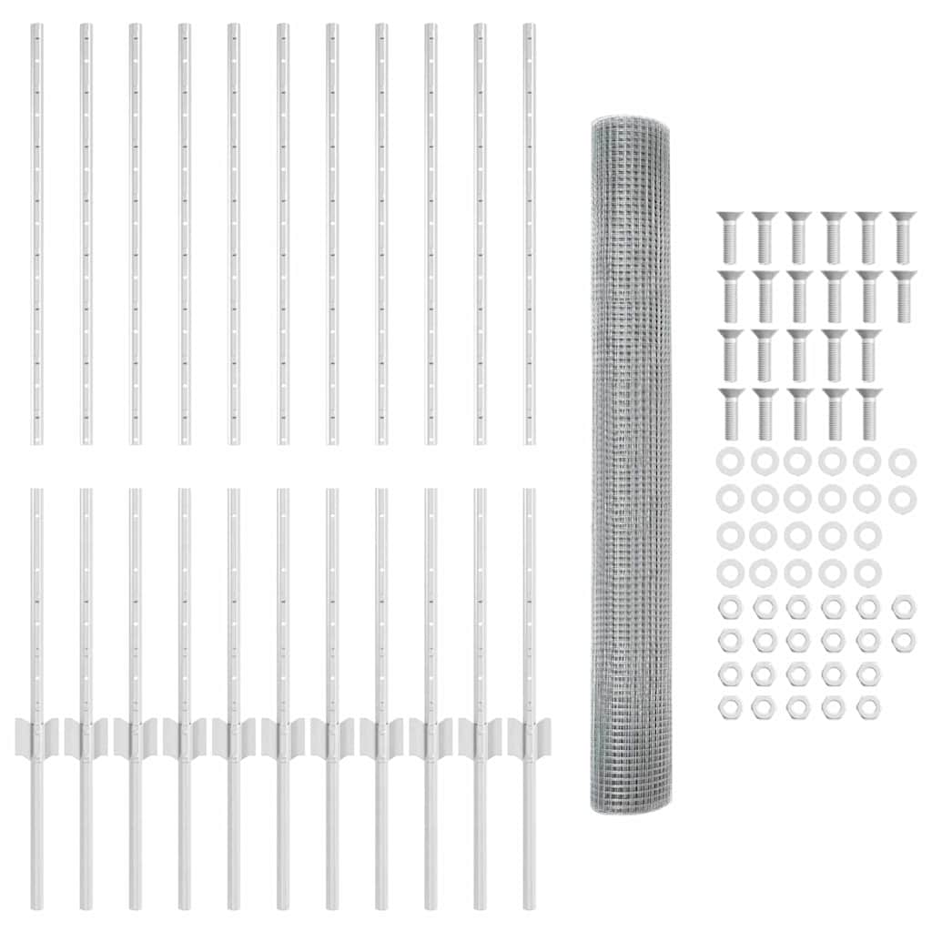 Fence with Posts Silver 1 x 25 m Steel