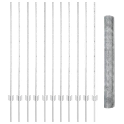Fence with Posts Silver 1.2 x 25 m Steel