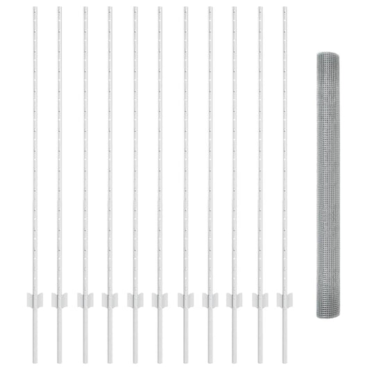 Fence with Posts Silver 1.4 x 25 m Steel