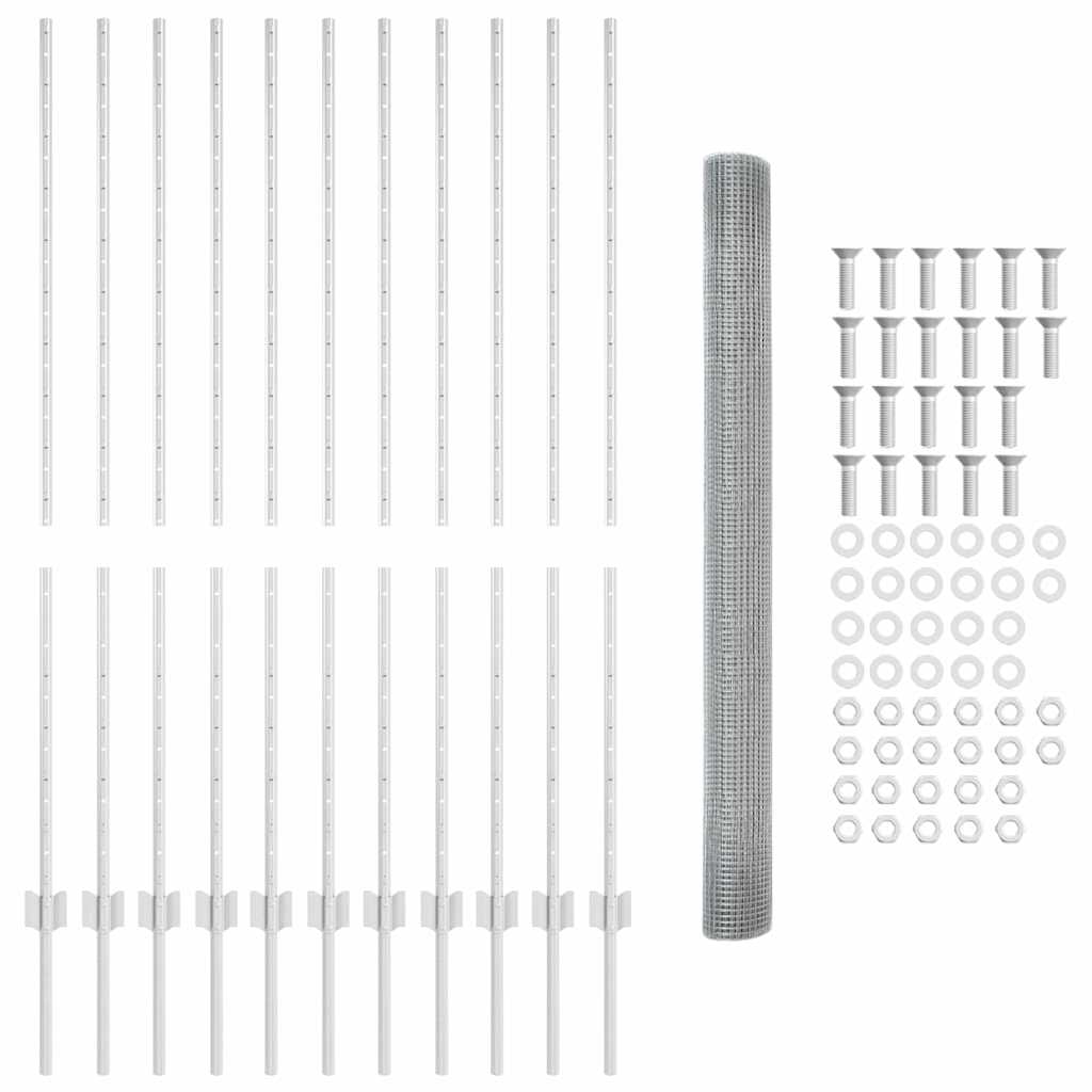 Fence with Posts Silver 1.4 x 25 m Steel