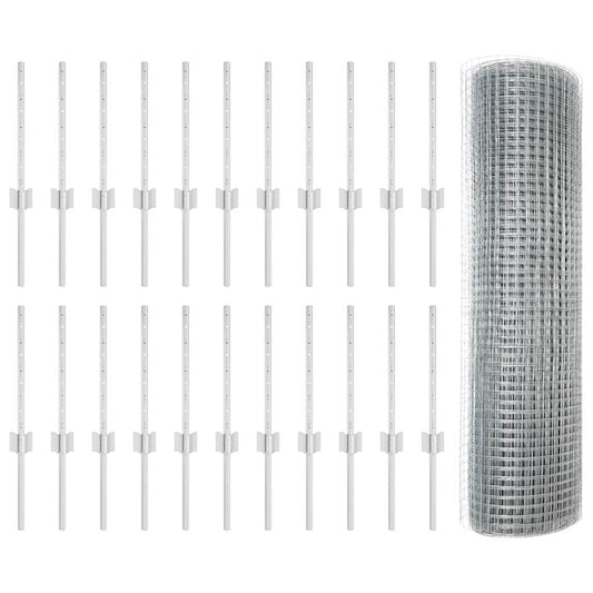 Fence with Posts Silver 0.4 x 50 m Steel