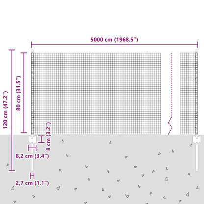 Fence with Posts Silver 0.8 x 50 m Steel