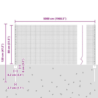 Fence with Posts Silver 0.8 x 50 m Steel