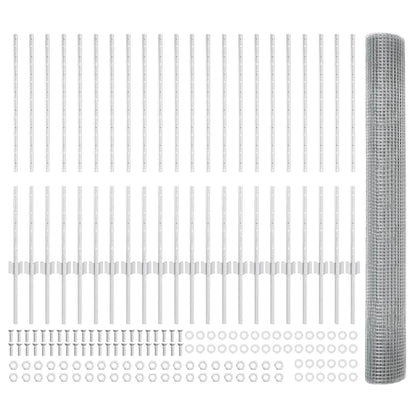 Fence with Posts Silver 1 x 50 m Steel