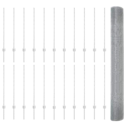 Fence with Posts Silver 1 x 50 m Steel