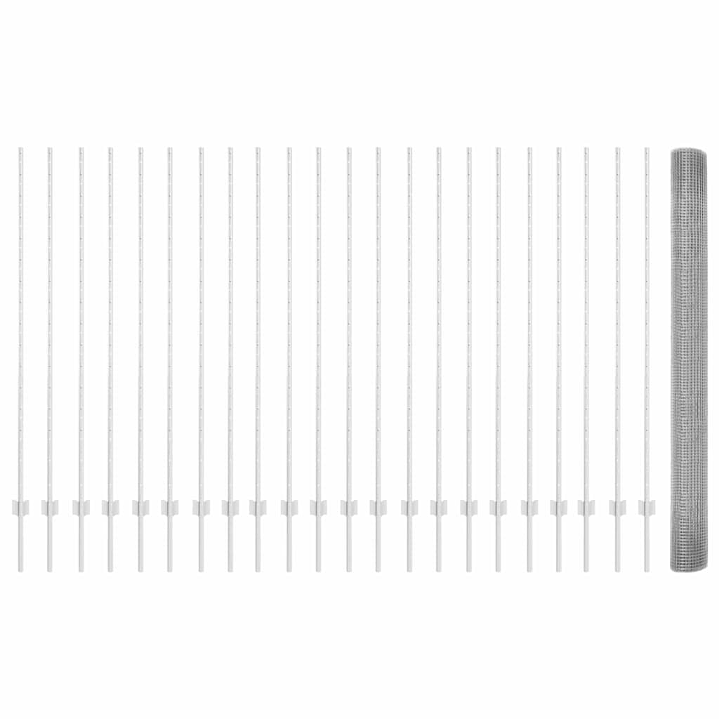Fence with Posts Silver 1.5 x 50 m Steel