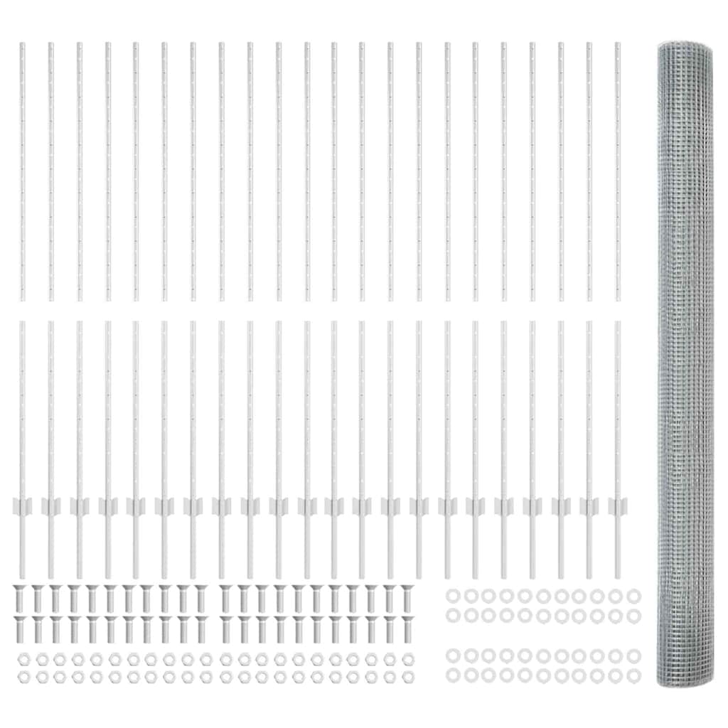 Fence with Posts Silver 1.5 x 50 m Steel