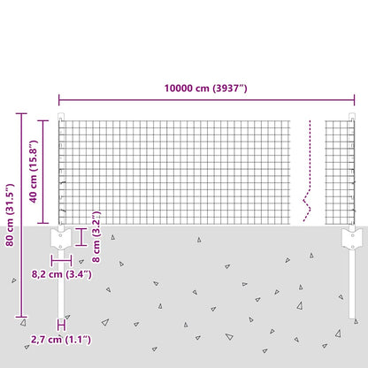 Fence with Posts Silver 0.4 x 100 m Steel