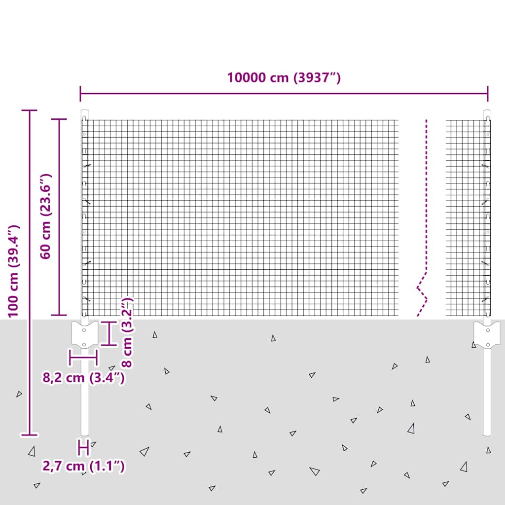 Fence with Posts Silver 0.6 x 100 m Steel