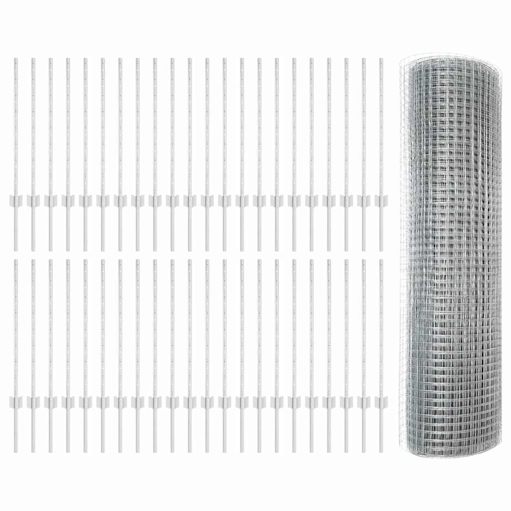 Fence with Posts Silver 0.8 x 100 m Steel