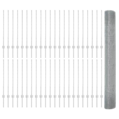 Fence with Posts Silver 1 x 100 m Steel