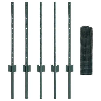 Fence with Posts Green 0.6 x 10 m Steel