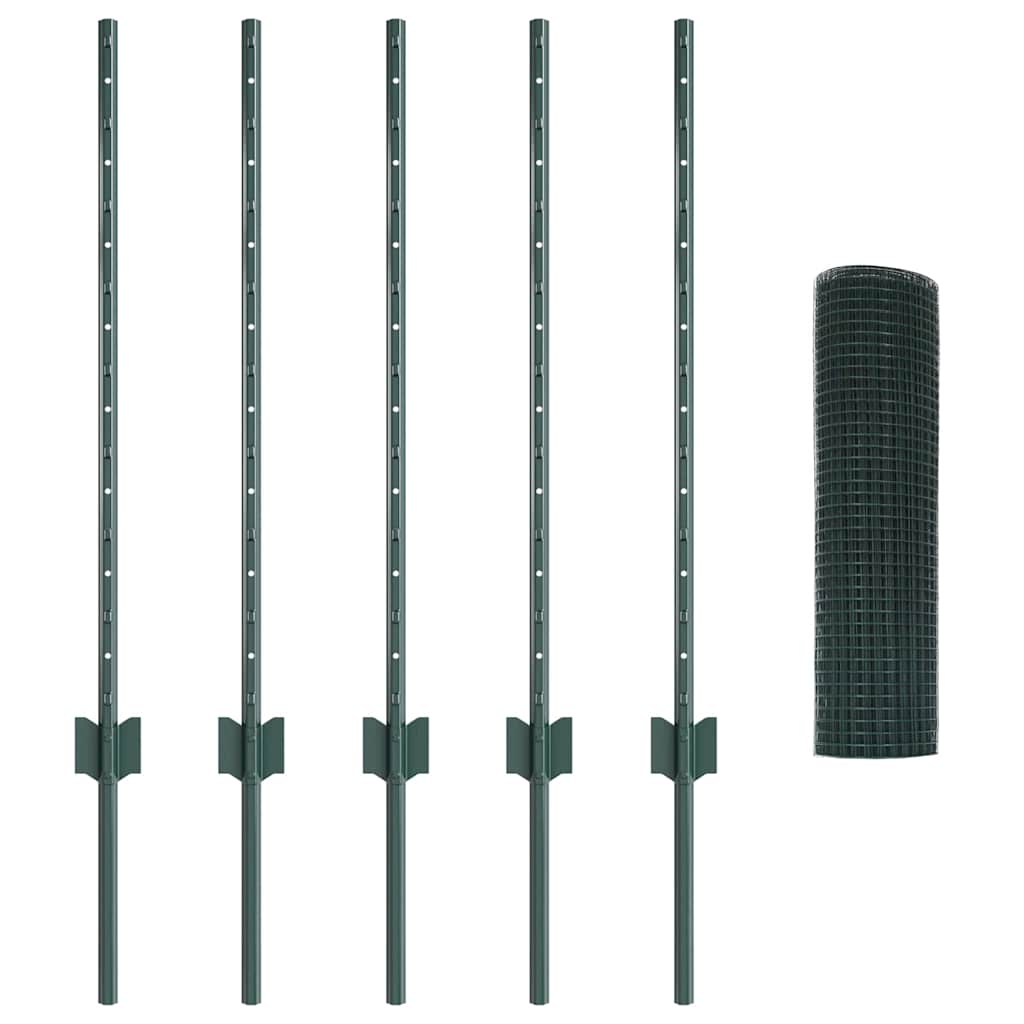 Fence with Posts Green 0.8 x 10 m Steel
