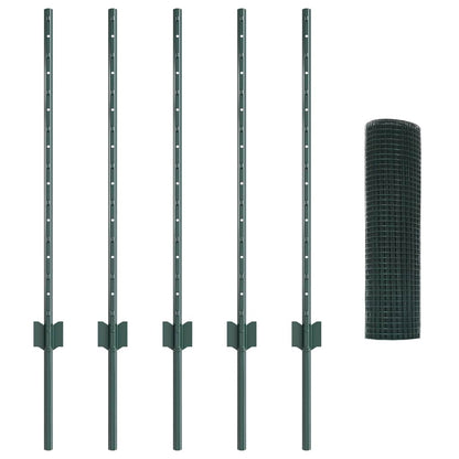 Fence with Posts Green 0.8 x 10 m Steel