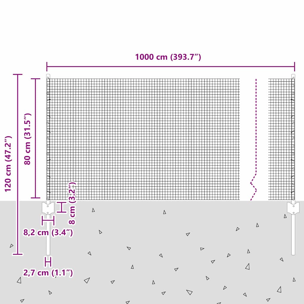 Fence with Posts Green 0.8 x 10 m Steel