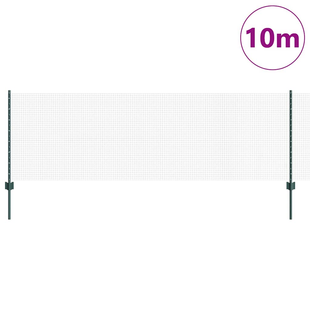 Fence with Posts Green 0.8 x 10 m Steel
