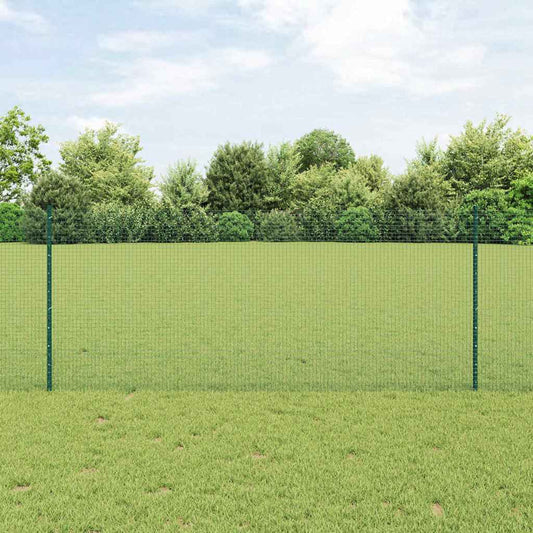 Fence with Posts Green 1 x 10 m Steel