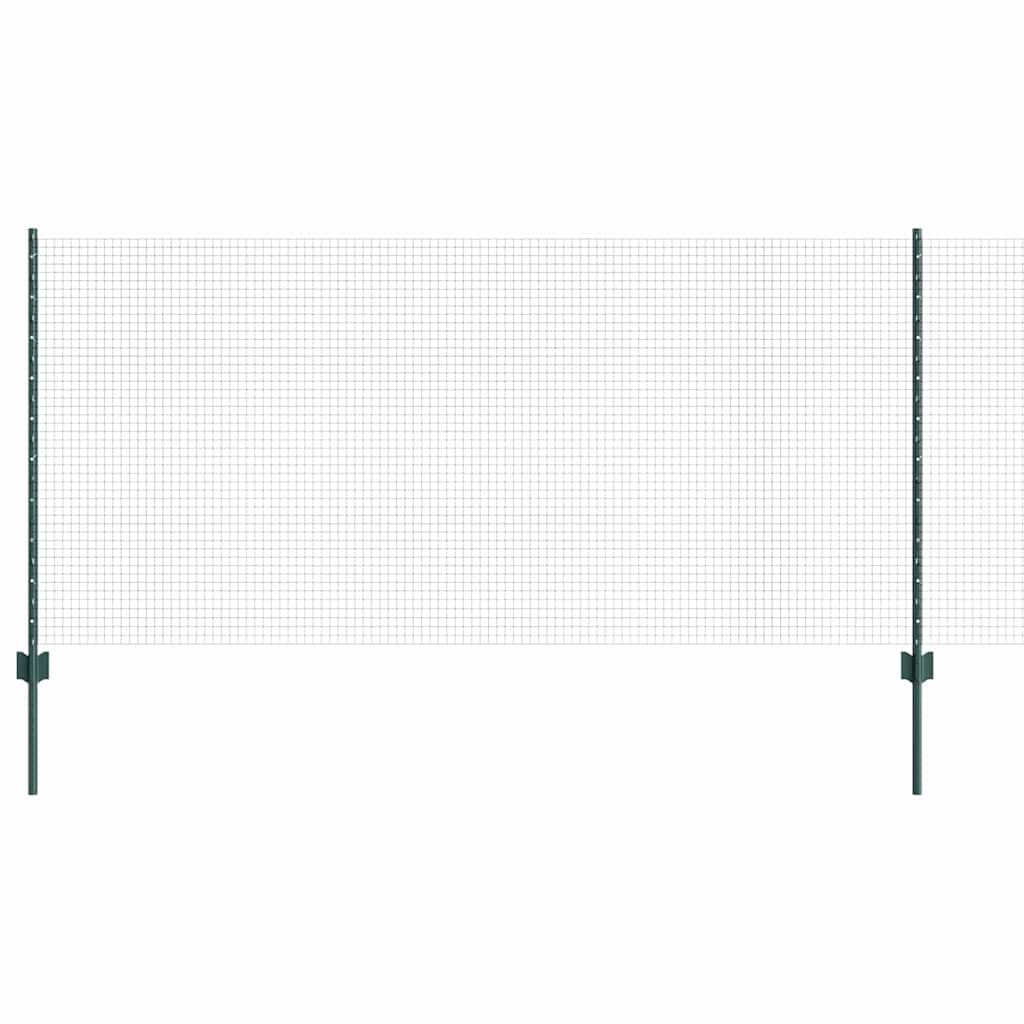 Fence with Posts Green 1 x 10 m Steel