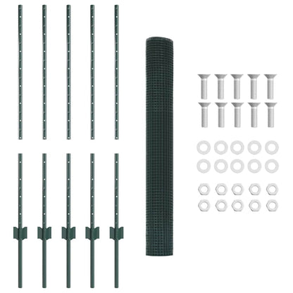 Fence with Posts Green 1 x 10 m Steel