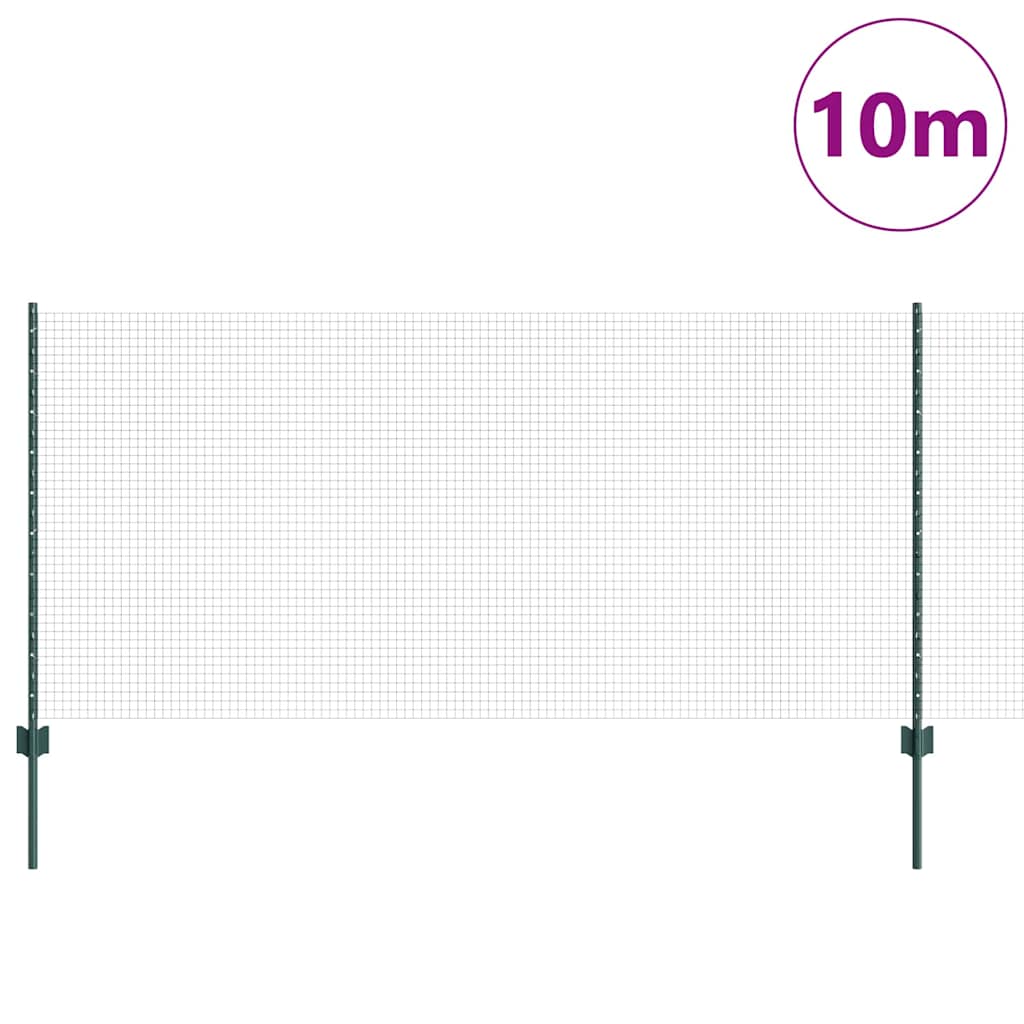 Fence with Posts Green 1 x 10 m Steel