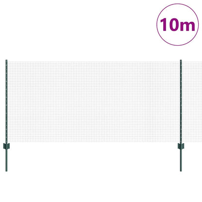 Fence with Posts Green 1 x 10 m Steel