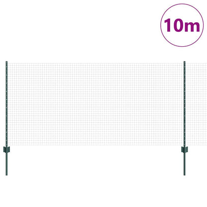 Fence with Posts Green 1 x 10 m Steel