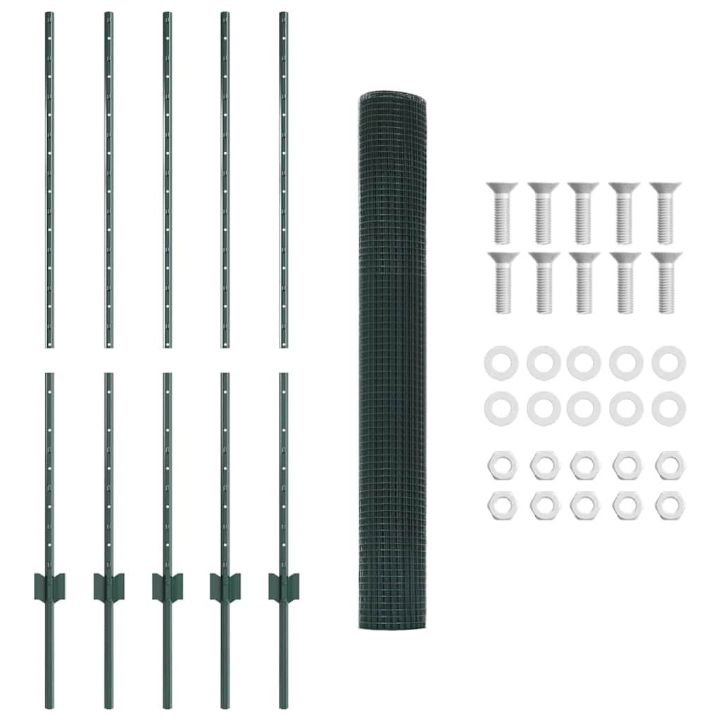 Fence with Posts Green 1.2 x 10 m Steel