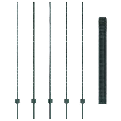 Fence with Posts Green 1.5 x 10 m Steel