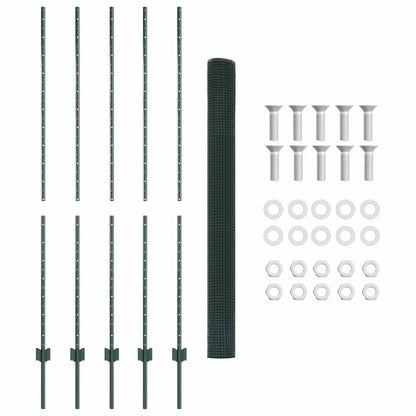 Fence with Posts Green 1.5 x 10 m Steel