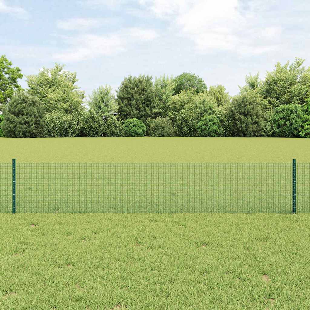 Fence with Posts Green 0.4 x 25 m Steel