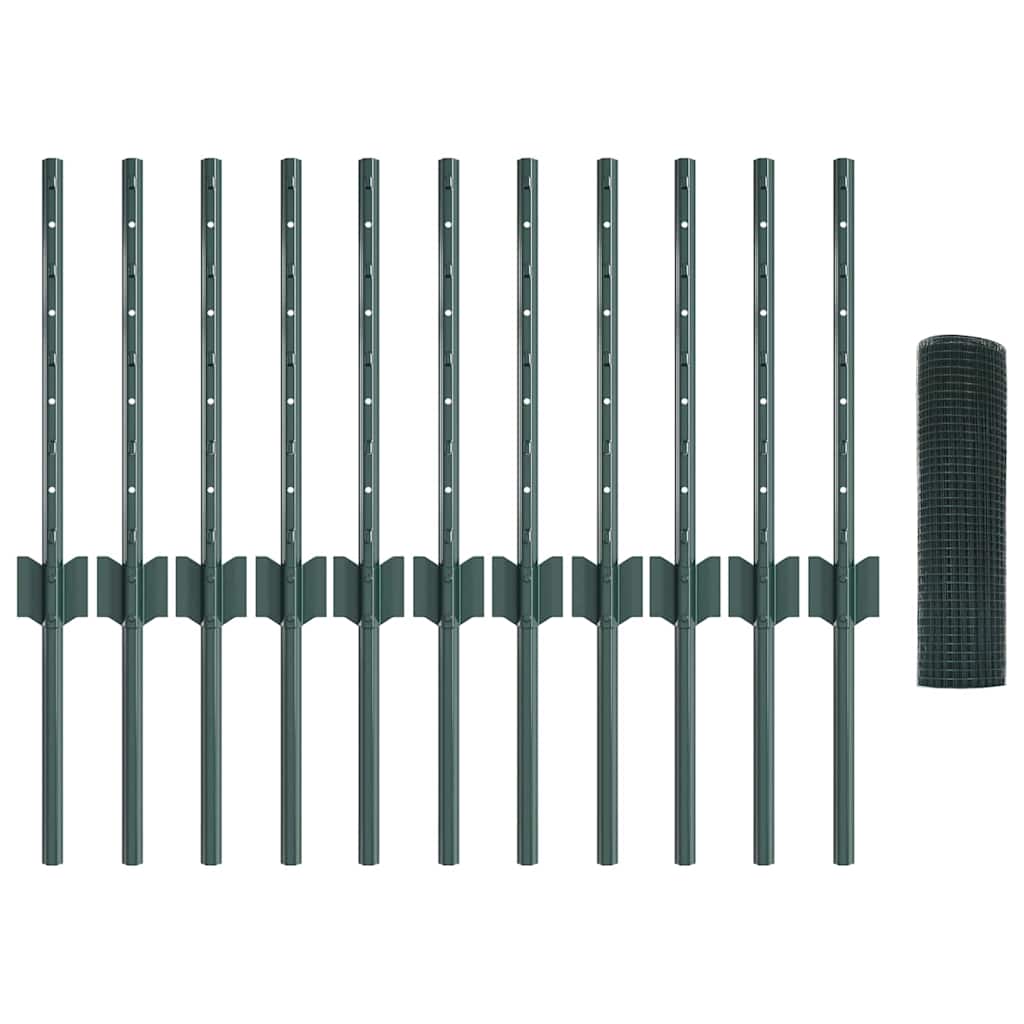 Fence with Posts Green 0.4 x 25 m Steel
