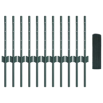 Fence with Posts Green 0.4 x 25 m Steel