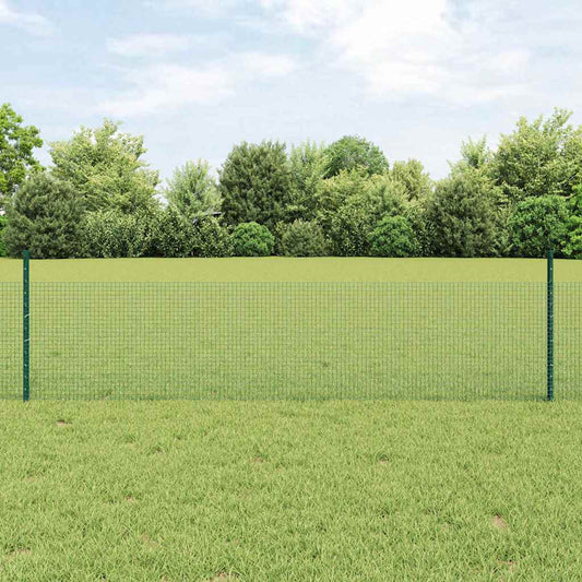 Fence with Posts Green 0.5 x 25 m Steel