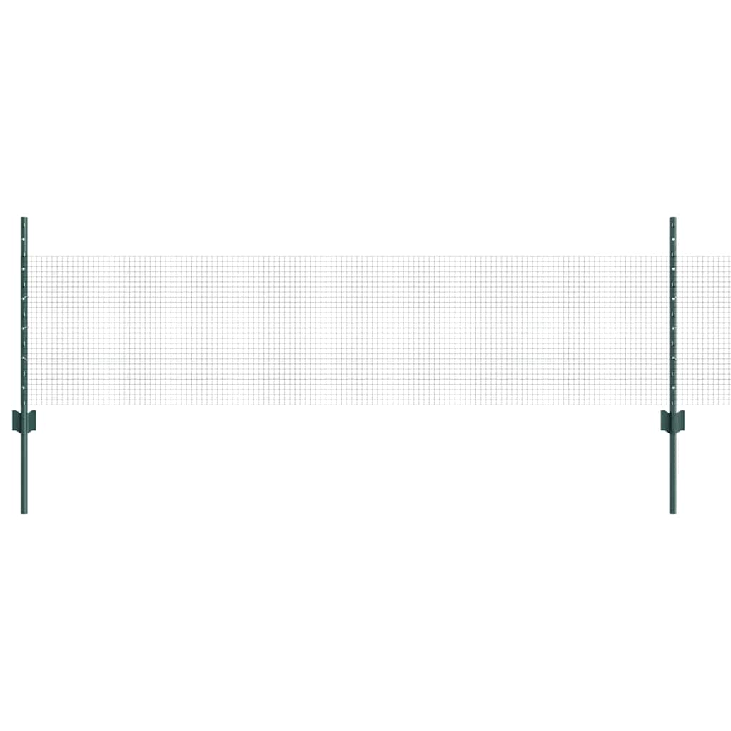Fence with Posts Green 0.5 x 25 m Steel