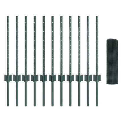 Fence with Posts Green 0.5 x 25 m Steel