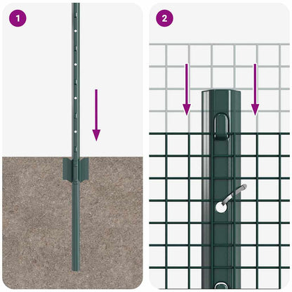 Fence with Posts Green 0.5 x 25 m Steel