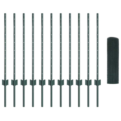 Fence with Posts Green 0.8 x 25 m Steel