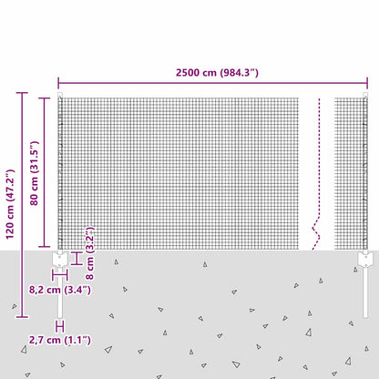 Fence with Posts Green 0.8 x 25 m Steel