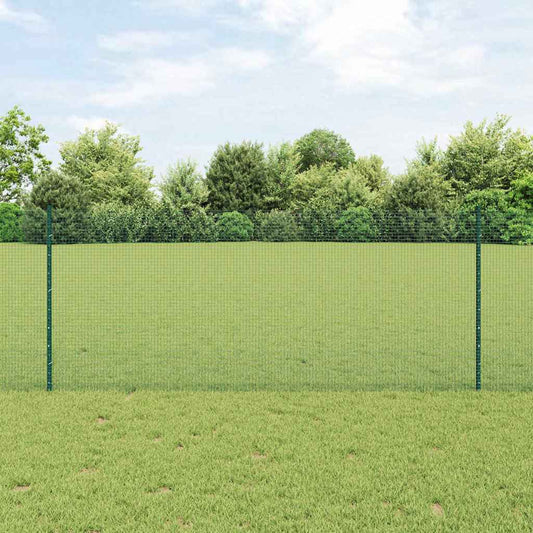 Fence with Posts Green 1 x 25 m Steel