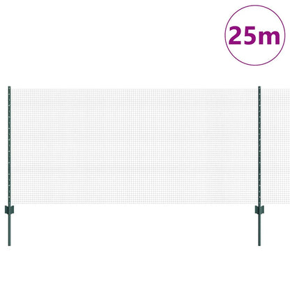 Fence with Posts Green 1 x 25 m Steel