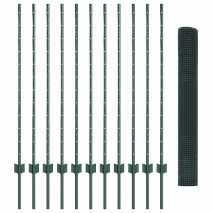 Fence with Posts Green 1.2 x 25 m Steel