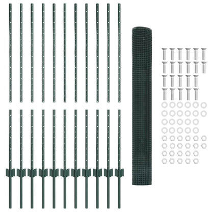 Fence with Posts Green 1.2 x 25 m Steel