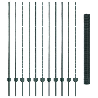 Fence with Posts Green 1.4 x 25 m Steel